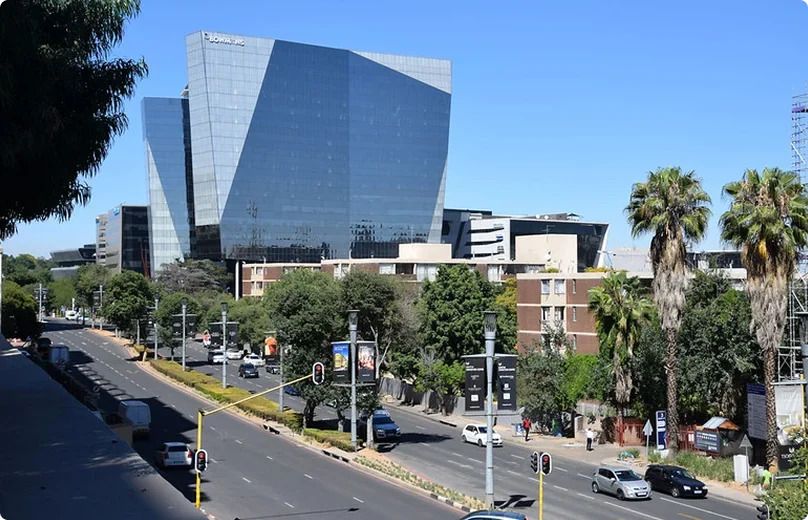 Modern glass law firm building in Sandton Johannesburg South Africa