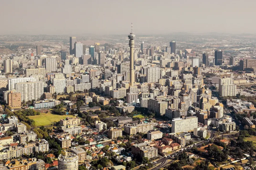 Birds eye view of the skyline of Johannesburg